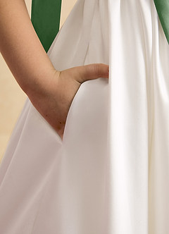 Azazie Stacie Vente Finale Robe Trapèze en Mat Satiné Arc Ivory Blushing Pink image6