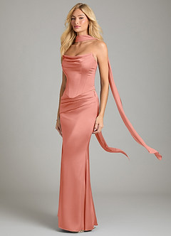 Azazie Sorrel Vestidos de damas de honor Vestido de Coral de Satén Elástico de Corte Sirena Convertible con Sin tirantes image1
