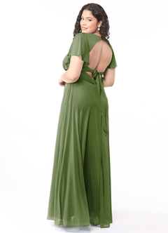 Azazie Induh Bridesmaid Dresses Olive A-Line Flutter V-neck Mesh Dress image10