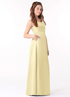Azazie Sadia Junior Lemon Sorbet A-Line Pleated Stretch Satin Dress image2
