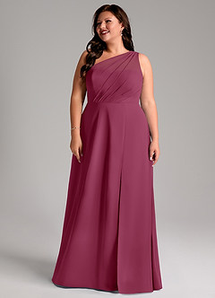 Azazie Phaedra Bridesmaid Dresses Mulberry A-Line One Shoulder Chiffon Dress image14