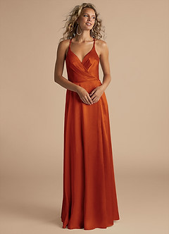 Azazie Davis Jurken voor bruidsmeisjes Jurk van Metaalachtig Satijn met A-Lijn Geplooid Paprika image4