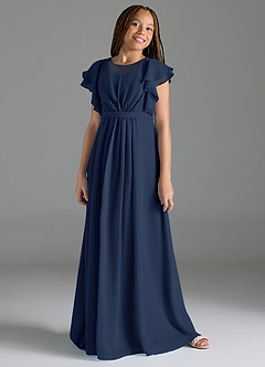 Azazie Daphne Junior Dark Navy A-Line Pleated Chiffon Dress image4