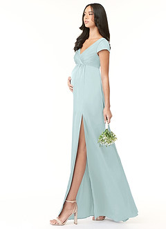 Azazie Allessia Robes de demoiselle d'honneur de maternité Robe Trapèze Plissée Longueur ras du sol Satin extensible image3