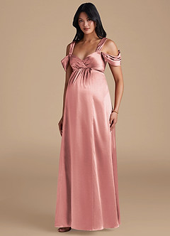 Azazie Rhea Maternity Bridesmaid Dresses A-Line Pleated Metallic Satin Floor-Length Dress image1