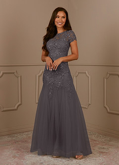 Azazie Laurie vestidos de madre de la novia Vestido de Gris Acero de Tul de Sirena con Scoop Lentejuelas image4