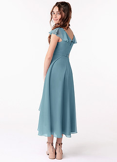 Azazie Posie Junior A-Linie Gestreift Chiffon Kleid Stimmungsvolles Blau image2