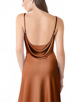 Azazie Alaija Bridesmaid Dresses Copper Mermaid Side Slit Stretch Satin Dress image6