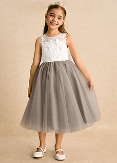 Azazie Lina Flower Girl Dresses Ivory Taupe Ball-Gown Lace Dress image5