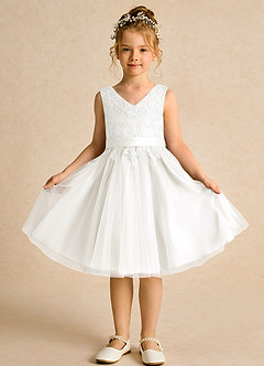 Azazie Butterfly Flower Girl Dresses Ivory A-Line Lace Dress image2