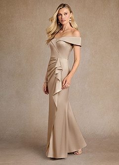 Azazie Laredo Kleider für die Brautmutter Meerjungfrau-Linie Schulterfrei Stretch-Satin Kleid Taupe image5