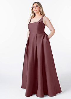 Azazie Neve Bridesmaid Dresses Sangria Ball-Gown with Pockets Stretch Satin Dress image7