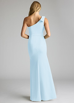 Azazie Rinna At-home Try On Dresses Sky Blue Mermaid One Shoulder Stretch Crepe Dress image4