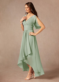 Azazie Pascual Mother of the Bride Dresses Dusty Sage A-Line Pleated Chiffon Dress image3