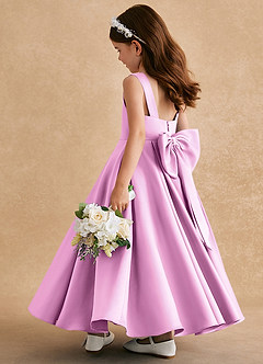 Azazie Honey Bear Flower Girl Dresses Candy Pink A-Line Pleated Matte Satin Dress image4