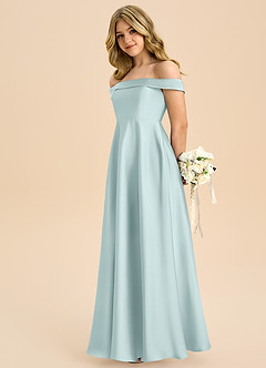 Azazie Sissy Junior Abito A-Line in Raso Elasticizzato a Spalla Scoperta Nebbia image6