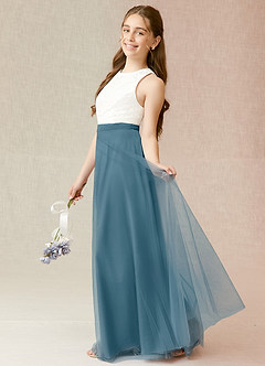 Azazie Albertine Junior Abito A-Line in Chiffon Pizzo Bermuda image3