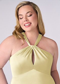 Barbie ♥ Azazie Bridesmaid Dresses Lemon Sorbet Sheath Stretch Satin Dress image10