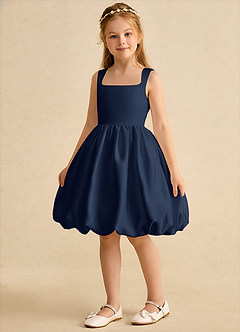 Azazie Nirvana Robe Demoiselle D'honneur Fillette Robe Princesse en Mat Satiné Rayé Bleu Marine Foncé image5