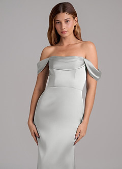 Azazie Miley 신부 들러리 드레스 인어 오프 더 숄더 스트레치 새틴 바닥 길이 드레스 image2