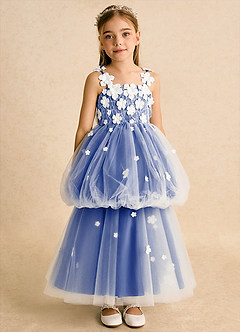 Azazie Teacup Flower Girl Dresses Ivory Royal Blue Ball-Gown Lace Tulle Dress image7
