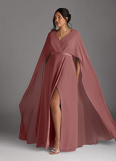 Azazie Isa Mother of the Bride Dresses Desert Rose A-Line V-Neck Pleated Chiffon Dress image10