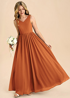 Azazie Hathaway Junior Cinnamon A-Line Bow Chiffon Dress image4