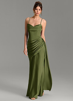 Azazie Zorah Brautjungfernkleider Wandelbar Meerjungfrau-Linie Korsett Stretch-Satin Kleid Olivgrün image5