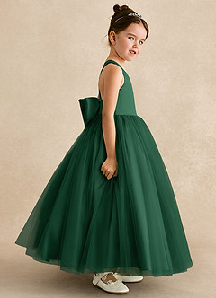 Azazie Peanut Flower Girl Dresses Dark Green A-Line Strap Tulle Dress image3