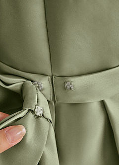 Azazie Princess Robe Demoiselle D'honneur Fillette Robe Trapèze en Mat Satiné Plissée Pistache image7