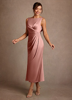 Azazie Mazhe Mère de la mariée Robes Robe Trapèze en Satin extensible Plissée Rosette image3