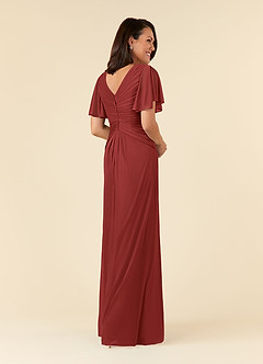 Azazie Emmeline Mother of the Bride Dresses Rust A-Line V-Neck Pleated Mesh Dress image4