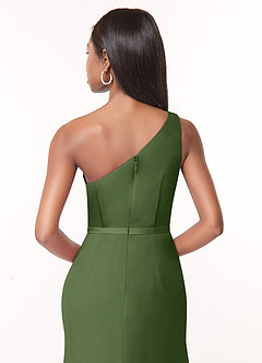 Azazie Liza Jurken voor bruidsmeisjes Jurk van Chiffon met Zeemeermin One-Shoulder Olijf image3