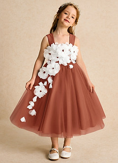 Azazie Dovey Abiti da Ragazza di Fiori Abito Principessa in Tulle Fiocco Auburn image2