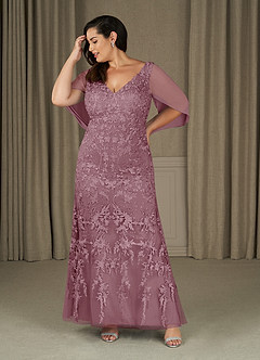 Azazie Ferris Mother of the Bride Dresses Vintage Mauve Sheath V-Neck Chiffon Dress image7