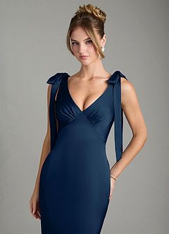 Azazie Alena Bridesmaid Dresses Dark Navy Mermaid Pleated Stretch Satin Dress image8