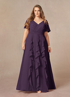 Azazie Watson Kleider für die Brautmutter A-Linie V-Hals Chiffon Kleid Pflaume image6