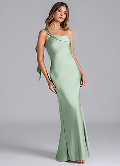 Azazie Driea Brudtärnklänningar Klä av Sjöjungfru i Stretch Satin Ena axeln Agave image1