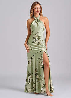 Azazie Lorena Abiti da Damigella Abito Sirena in Raso Elasticizzato Plissettato Floral Vines image3