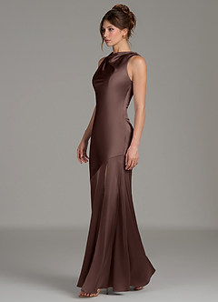 Azazie Kiara Bridesmaid Dresses Ganache Mermaid Pleated Stretch Satin Dress image3