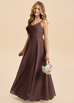 Azazie Gia Junior Ganache A-Line Pleated Chiffon Dress image3
