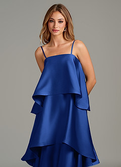 Azazie Azalea Vestidos de damas de honor Vestido de Azul Real de Satén Elástico de Corte en A con Volante image2
