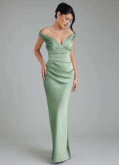 Azazie Stella At-home Try On Dresses Agave Sheath Corset Stretch Satin Convertible Dress image6