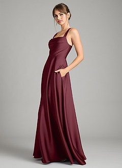 Azazie Shaude Bridesmaid Dresses Cabernet A-Line Pleated Stretch Satin Dress image4