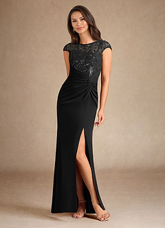 Azazie Santa Clarita Mother of the Bride Dresses Black Mermaid Sequins Stretch Crepe Dress image5