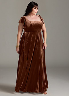 Azazie Bondi Bridesmaid Dresses Umber A-Line Side Slit Velvet Dress image9