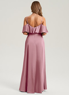 Azazie Jean Bridesmaid Dresses Vintage Mauve A-Line Off the Shoulder Stretch Satin Dress image2