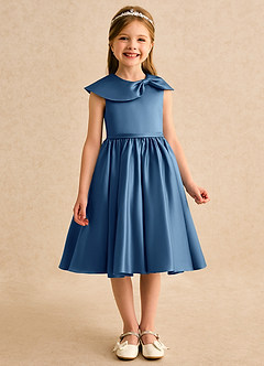 Azazie Acorn Flower Girl Dresses Twilight A-Line Pleated Matte Satin Dress image3