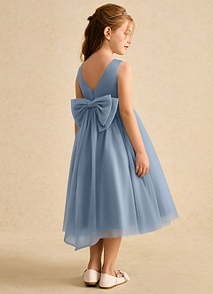 Azazie Winnie Flower Girl Dresses Dusty Blue Ball-Gown Bow Tulle Dress image3