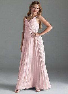 Azazie Raychelle Junior Blushing Pink A-Line Pleated Chiffon Dress image3